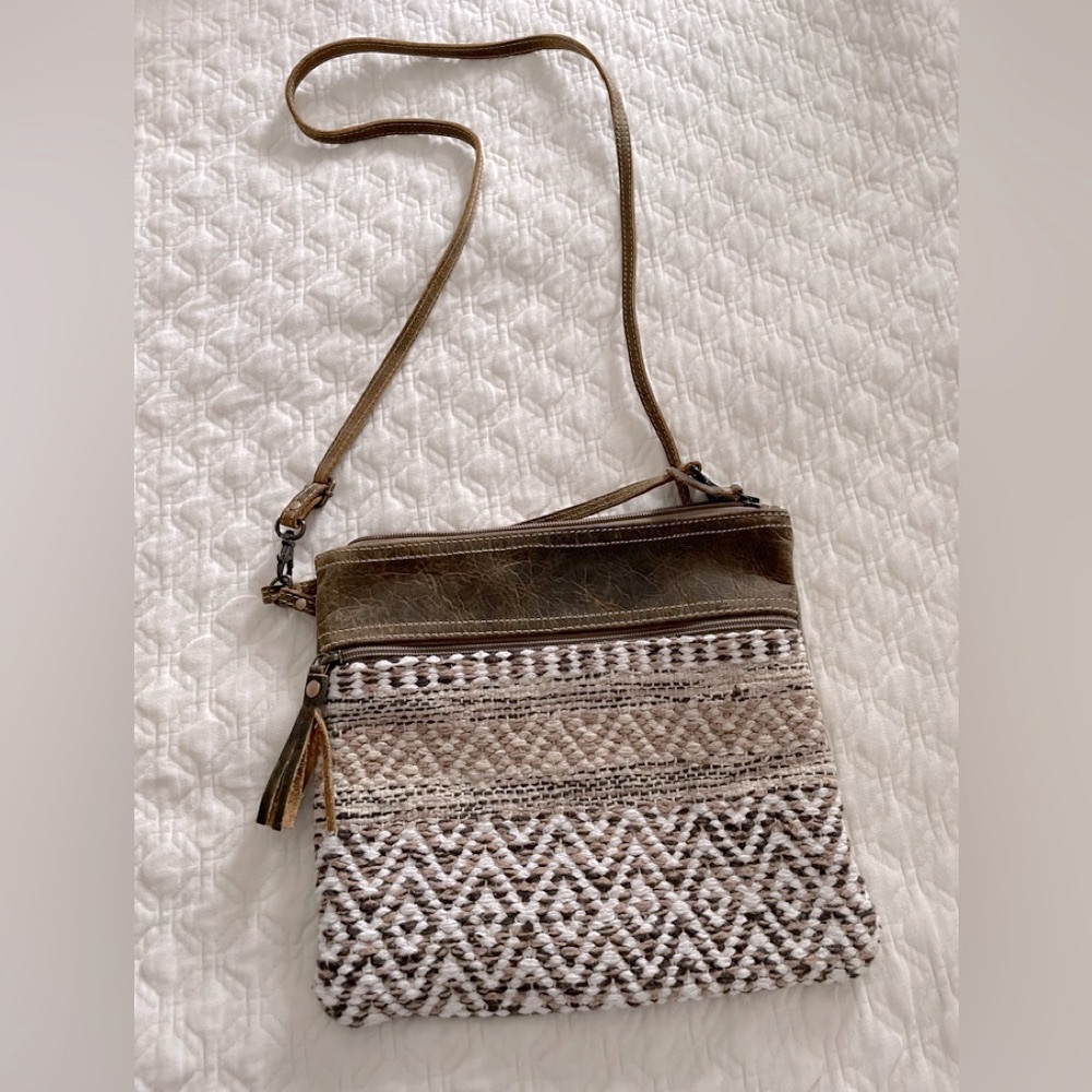 Myra Bag brown, tan and white cotton weave/leather